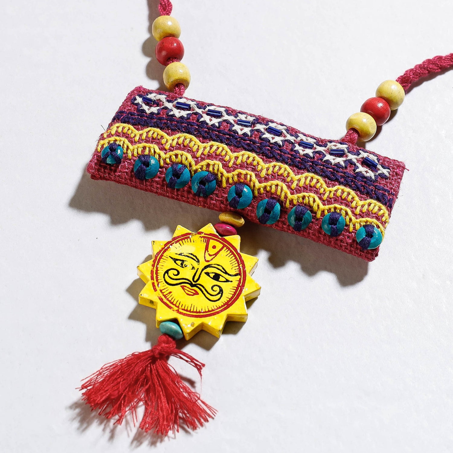 Tribal Hand Embroidered Jute & Bead Work Necklace