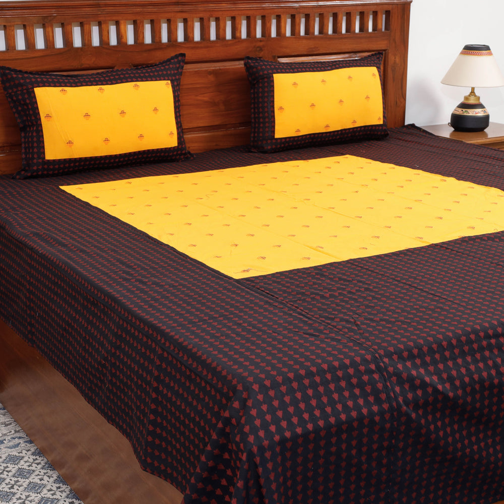 Jacquard Patchwork Cotton Double Bed Cover with Pillow Covers (106 x 83 in)