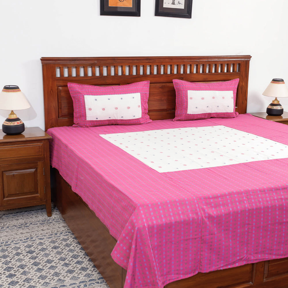 Jacquard Patchwork Cotton Double Bed Cover with Pillow Covers (106 x 83 in)