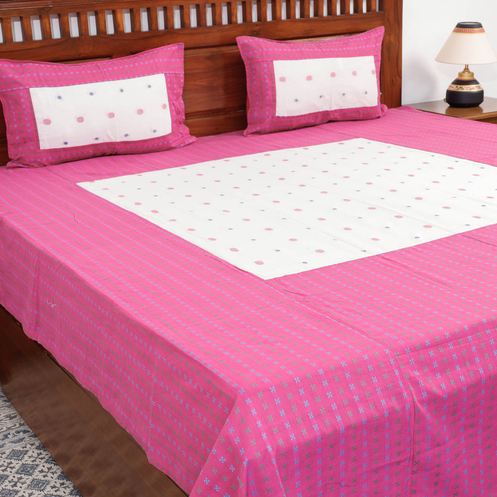 Jacquard Patchwork Cotton Double Bed Cover with Pillow Covers (106 x 83 in)