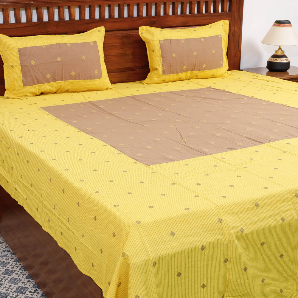 Jacquard Patchwork Cotton Double Bed Cover with Pillow Covers (106 x 83 in)