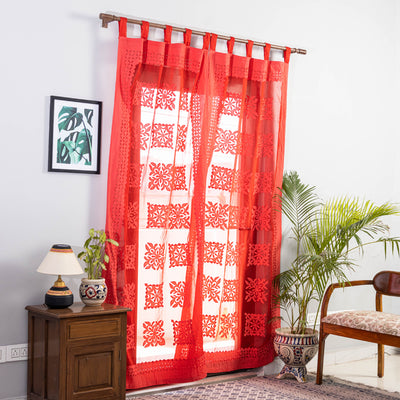 Applique Square Cutwork Cotton Door Curtain from Barmer (7 x 3.5 feet) (single piece)