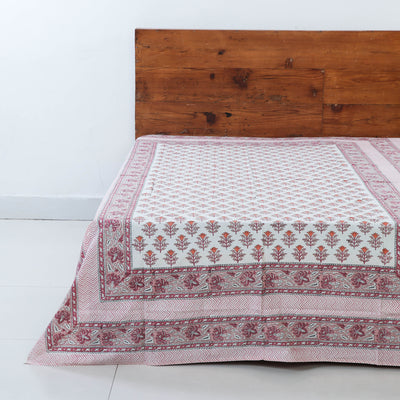 Sanganeri Hand Block Printed Cotton Single Bed Cover (90 x 60 in)