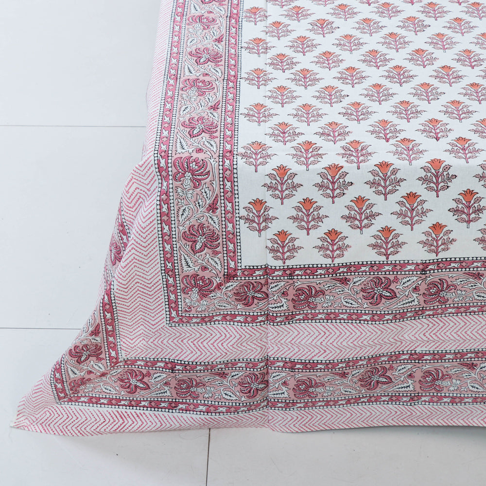 Sanganeri Hand Block Printed Cotton Single Bed Cover (90 x 60 in)