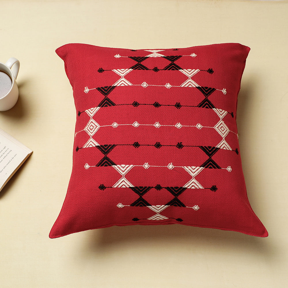 Urmul Kashida Stitch Handloom Cotton Cushion Cover (16 x 16 in)