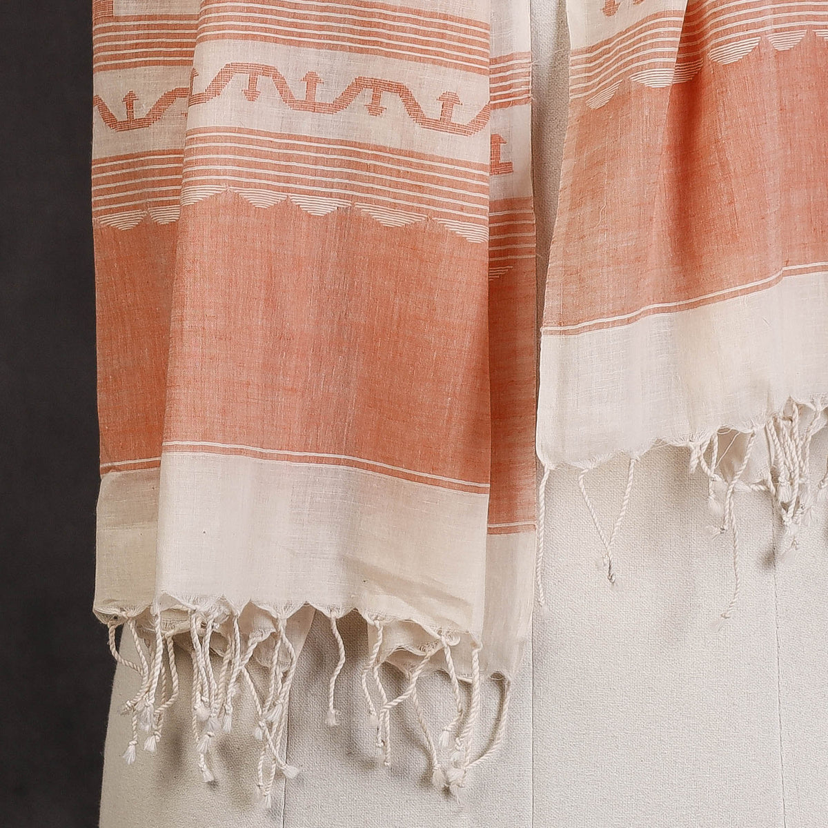 Authentic Dhakai Muslin Jamdani Handwoven Pure Cotton Stole with Tassels