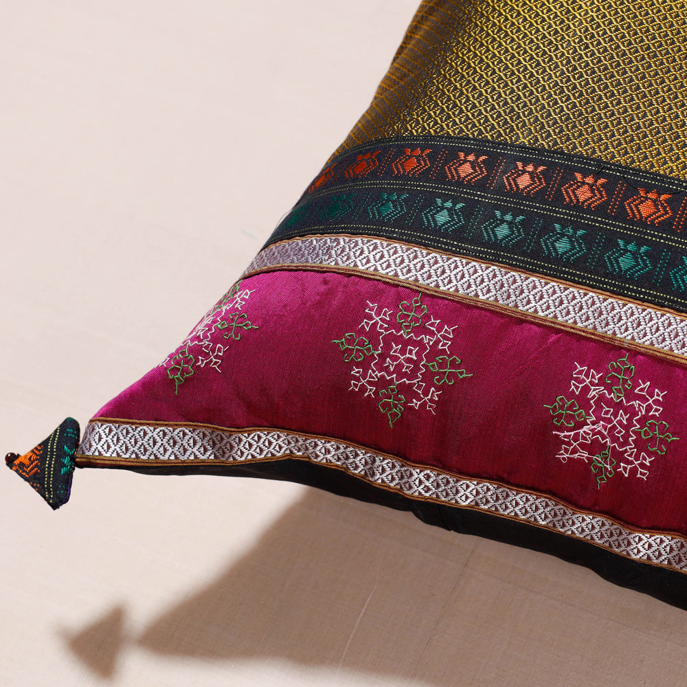 Gavanti Kasuti Hand Embroidered Khun Fabric Cushion Cover (16 x 16 in)