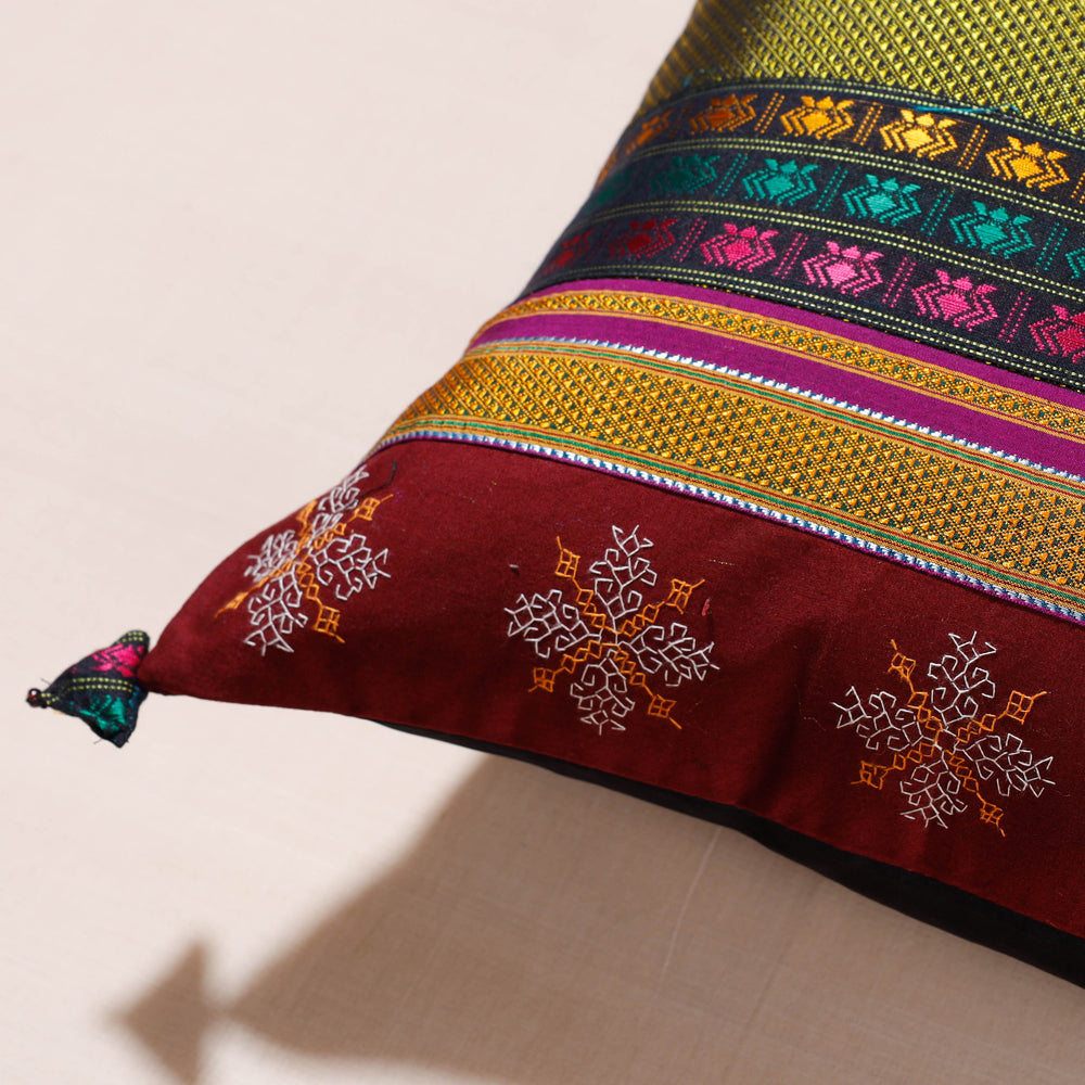 Gavanti Kasuti Hand Embroidered Khun Fabric Cushion Cover (16 x 16 in)