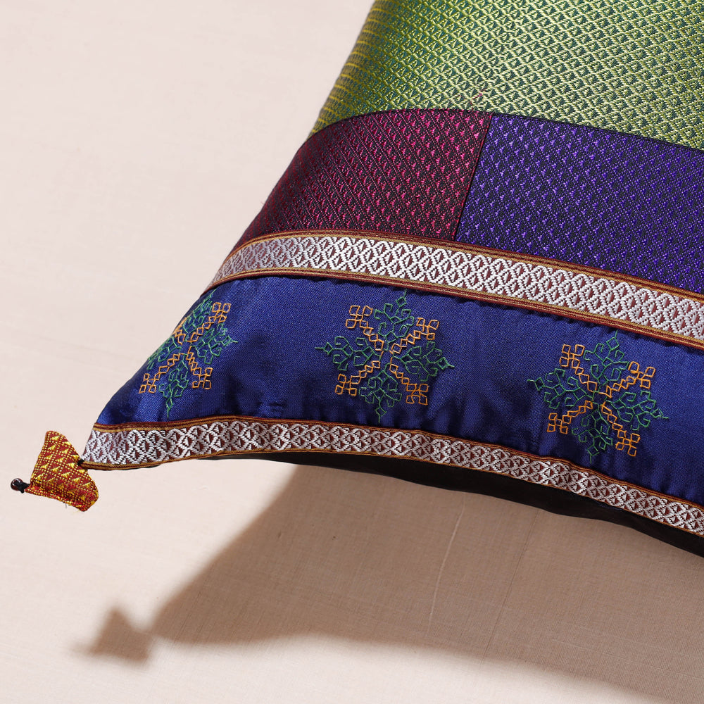 Gavanti Kasuti Hand Embroidered Khun Fabric Cushion Cover (16 x 16 in)