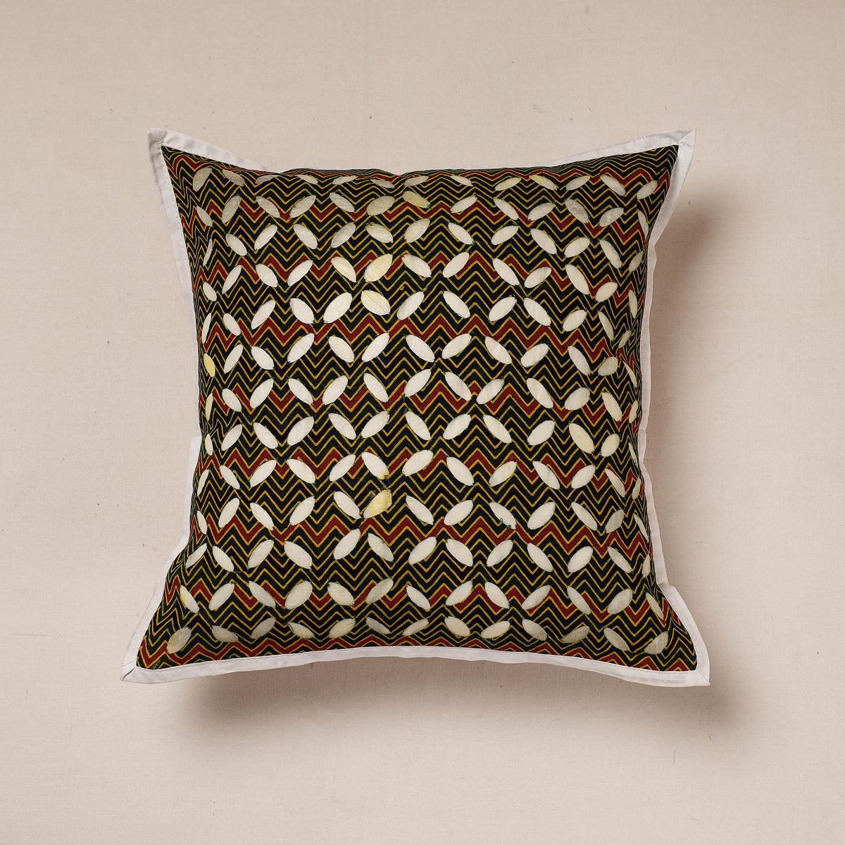 Applique Cut Work Cotton Cushion Cover (16 x 16 in)