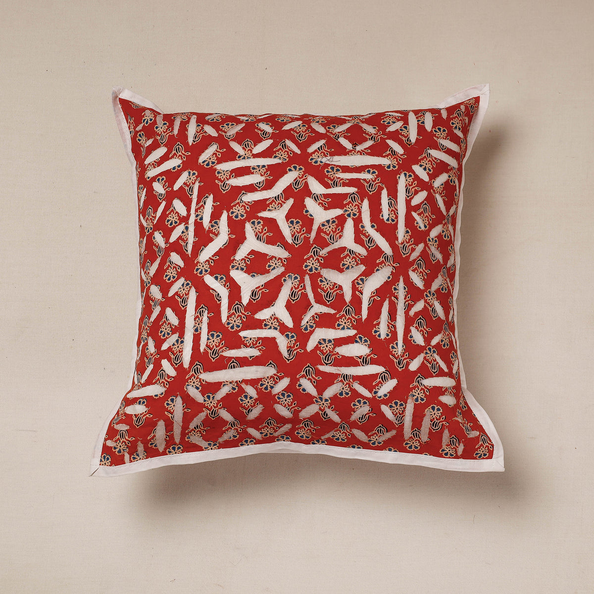Applique Cut Work Cotton Cushion Cover (16 x 16 in)
