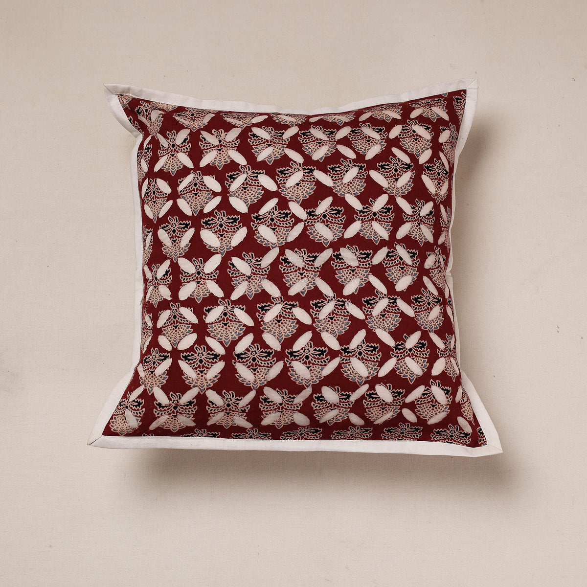 Applique Cut Work Cotton Cushion Cover (16 x 16 in)