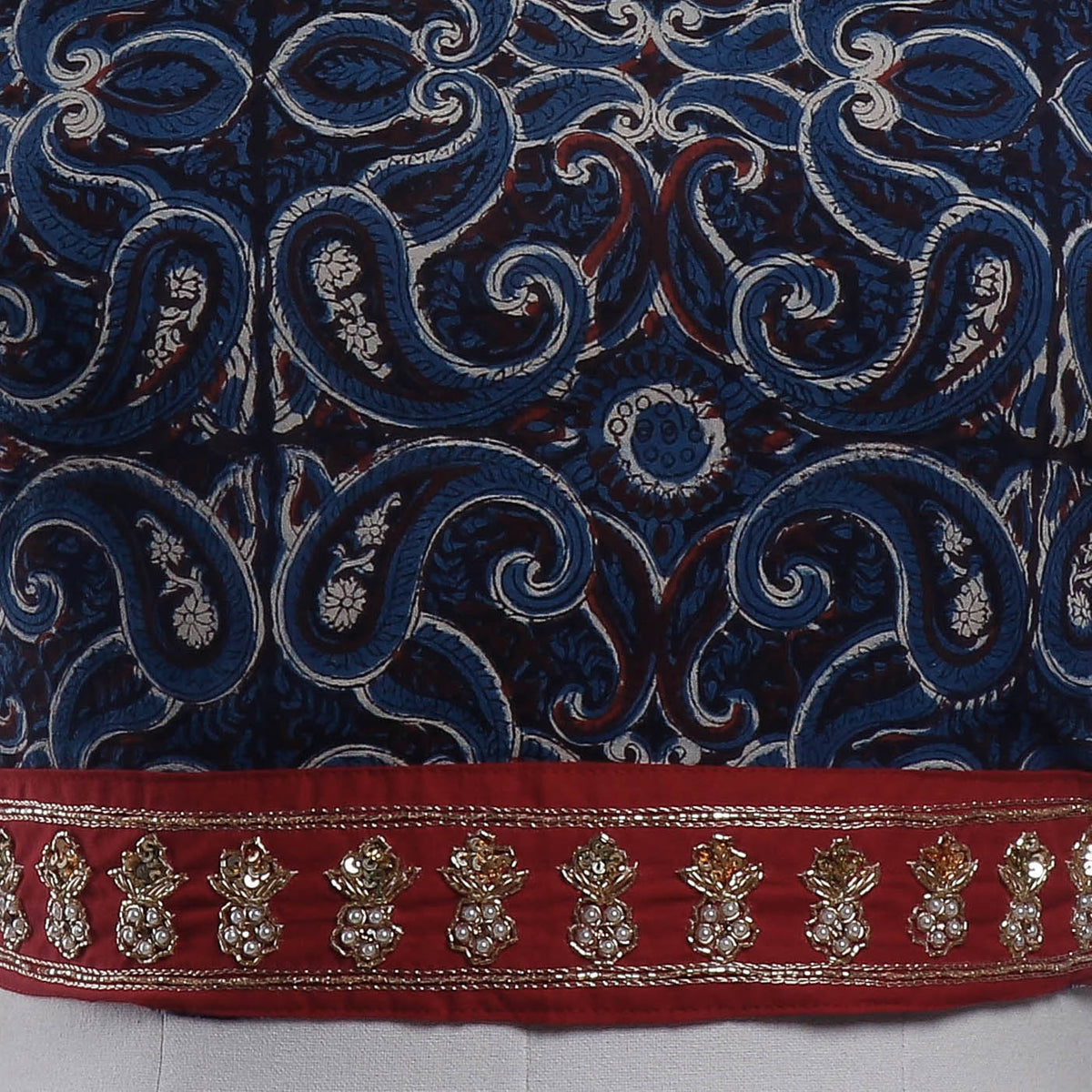 Zardozi Hand Embroidered Bagru Cotton Blouse Piece