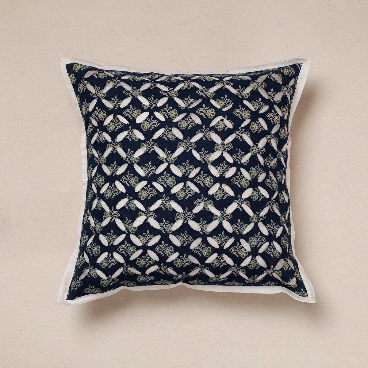 Applique Cut Work Cotton Cushion Cover (16 x 16 in)
