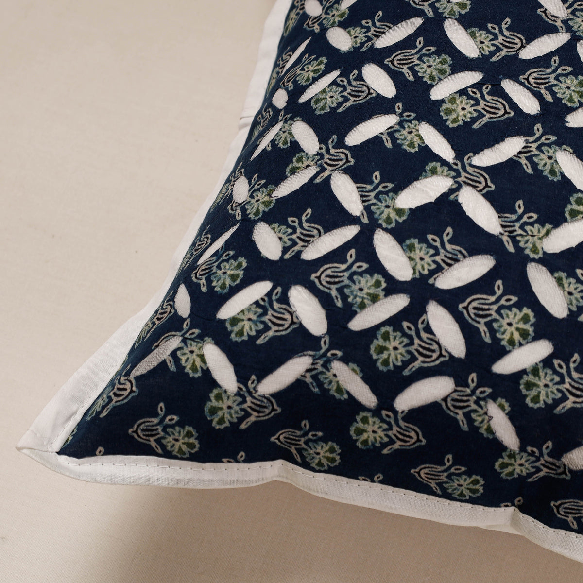 Applique Cut Work Cotton Cushion Cover (16 x 16 in)