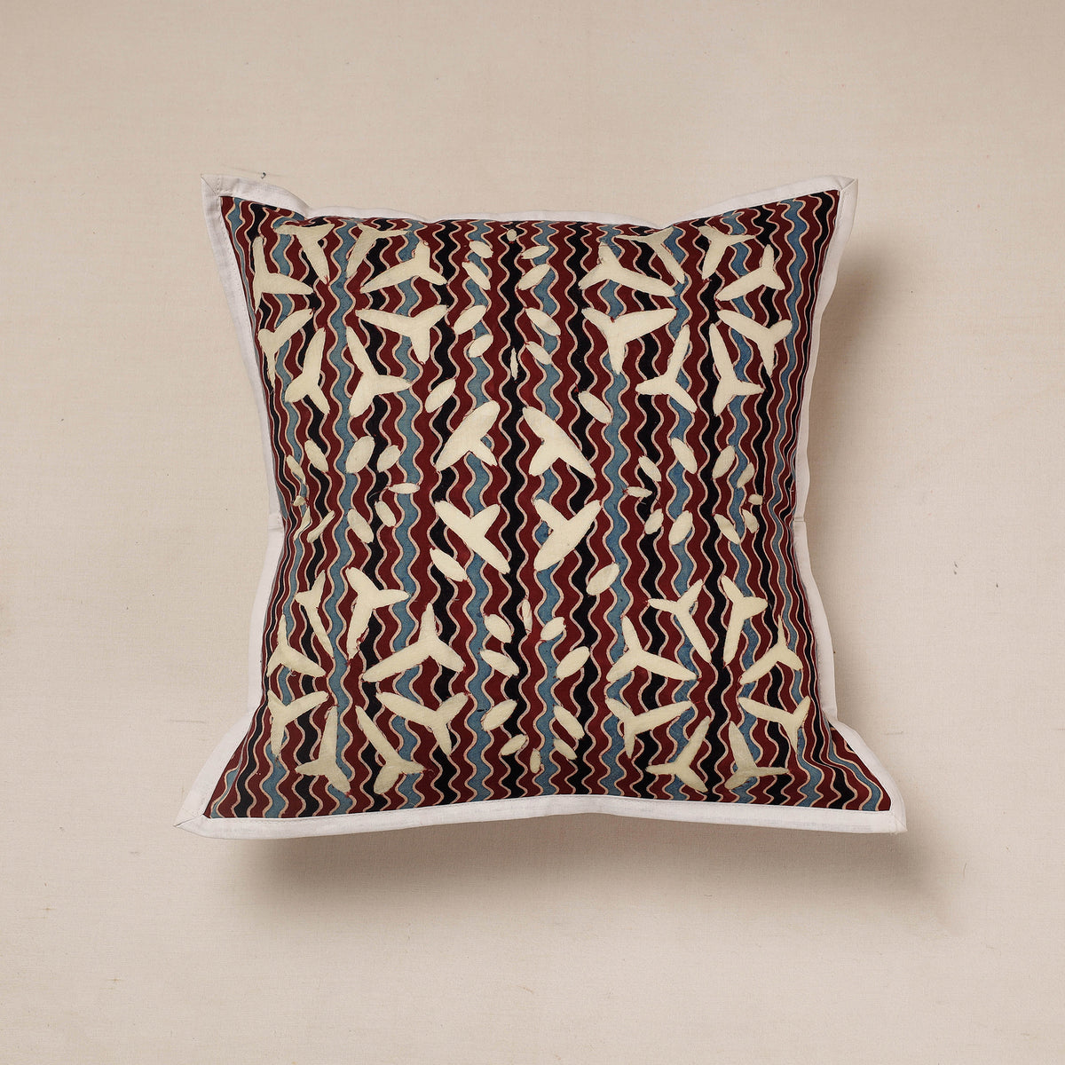 Applique Cut Work Cotton Cushion Cover (16 x 16 in)