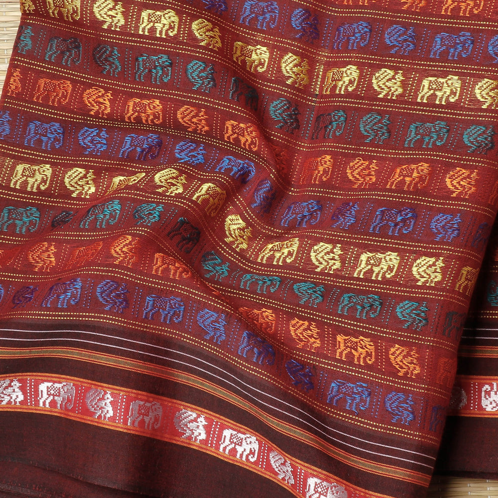 Karnataka Khun Weave Elephant & Peacock Motif Cotton Fabric (Width - 36 in)