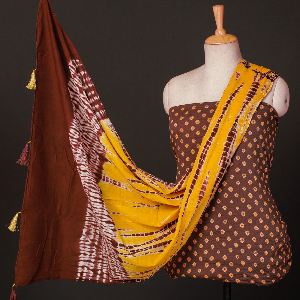 2pc Bandhani Tie-Dye Cotton Suit Material with Shibori Tie-Dye Cotton Dupatta