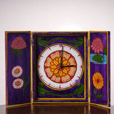 Kavad Katha Art Handpainted Wooden Wall Clock (10 in x 8 in)
