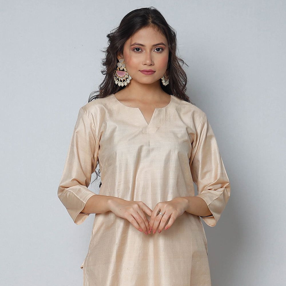 Jivika Yellow Tussar Silk Kurti – Tamara