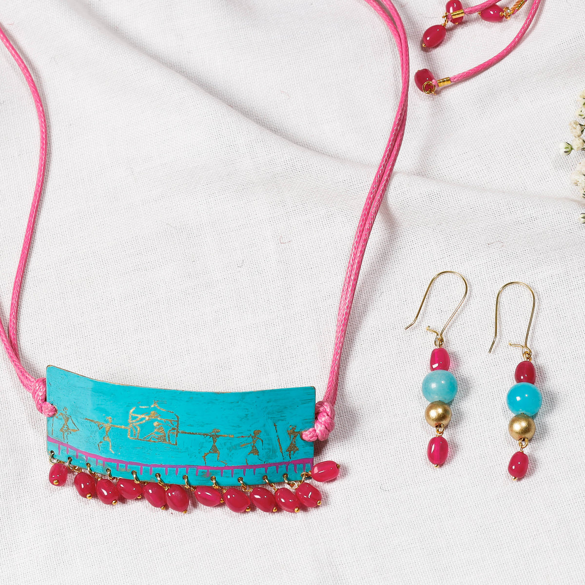 Dhaatu Series : Etched Brass Pendant Necklace Set by Bindurekha