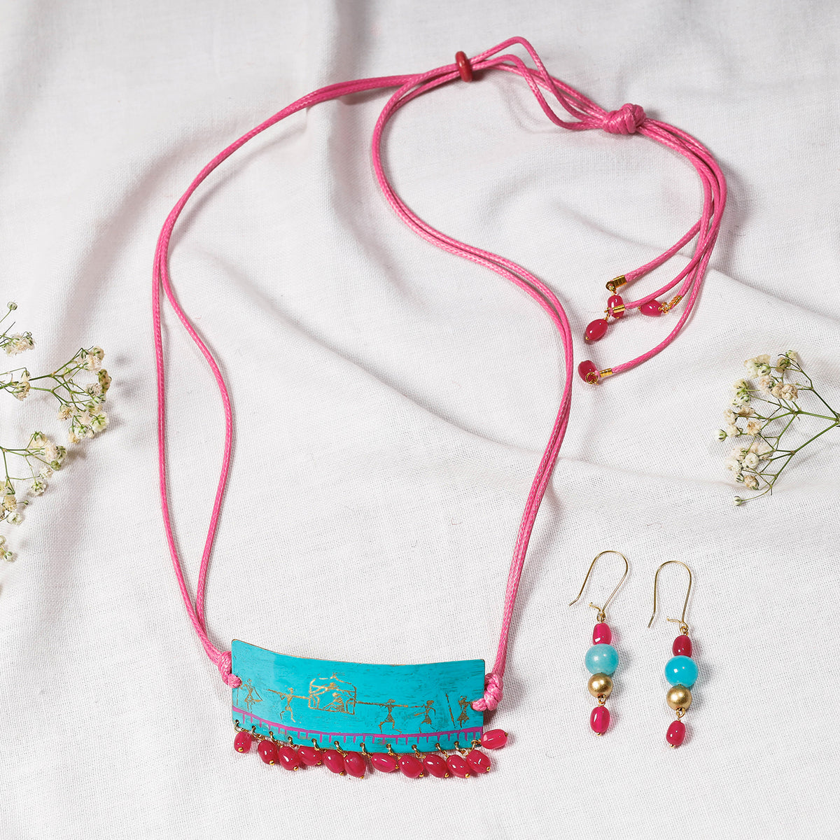 Dhaatu Series : Etched Brass Pendant Necklace Set by Bindurekha