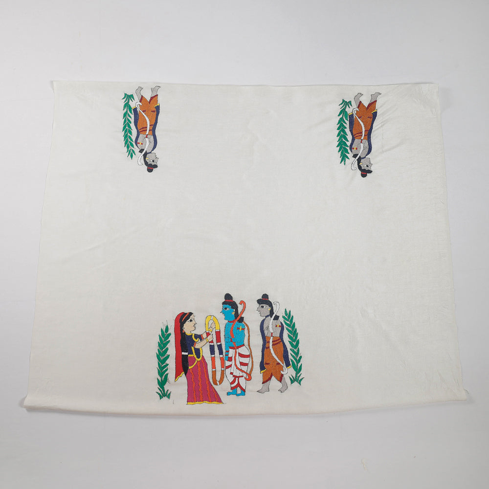 Bengal Kantha Shri Ram-Sita Vivah Embroidered Silk Blouse Piece