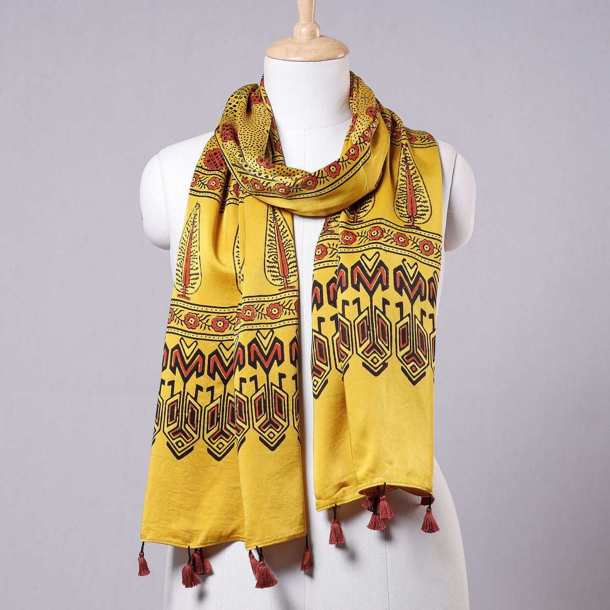 Ajrakh Block Printed Natural Dyed Modal Silk Stole