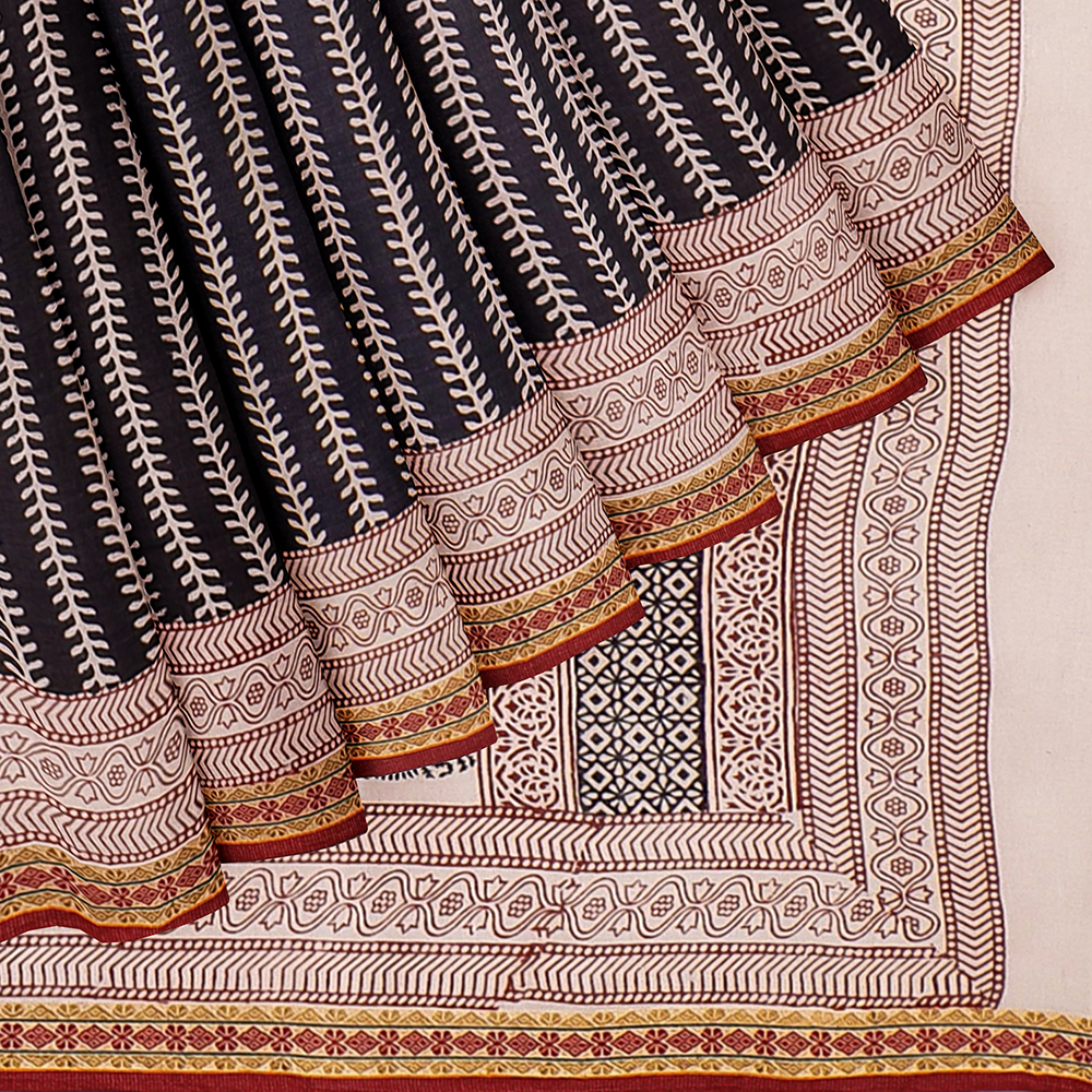Bagh Hand Block Printing Natural Dyed Cotton Saree with Zari Border