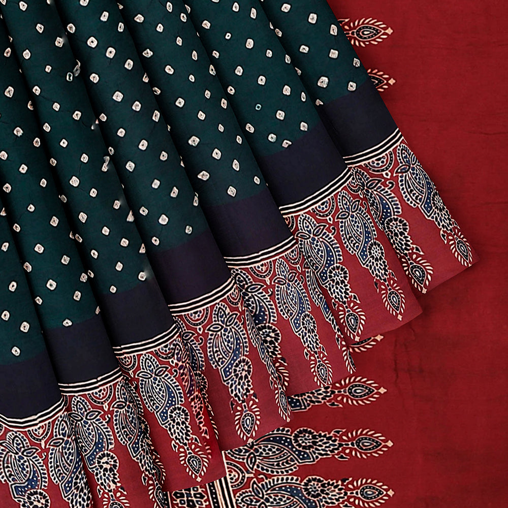 Kutch Bandhani Tie-Dye Modal Silk Ajrakh Block Printing Saree