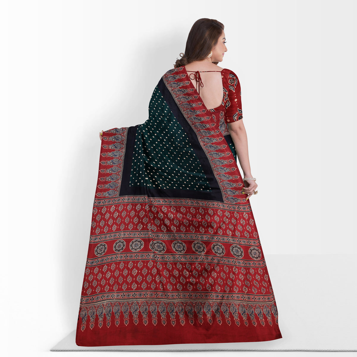Kutch Bandhani Tie-Dye Modal Silk Ajrakh Block Printing Saree