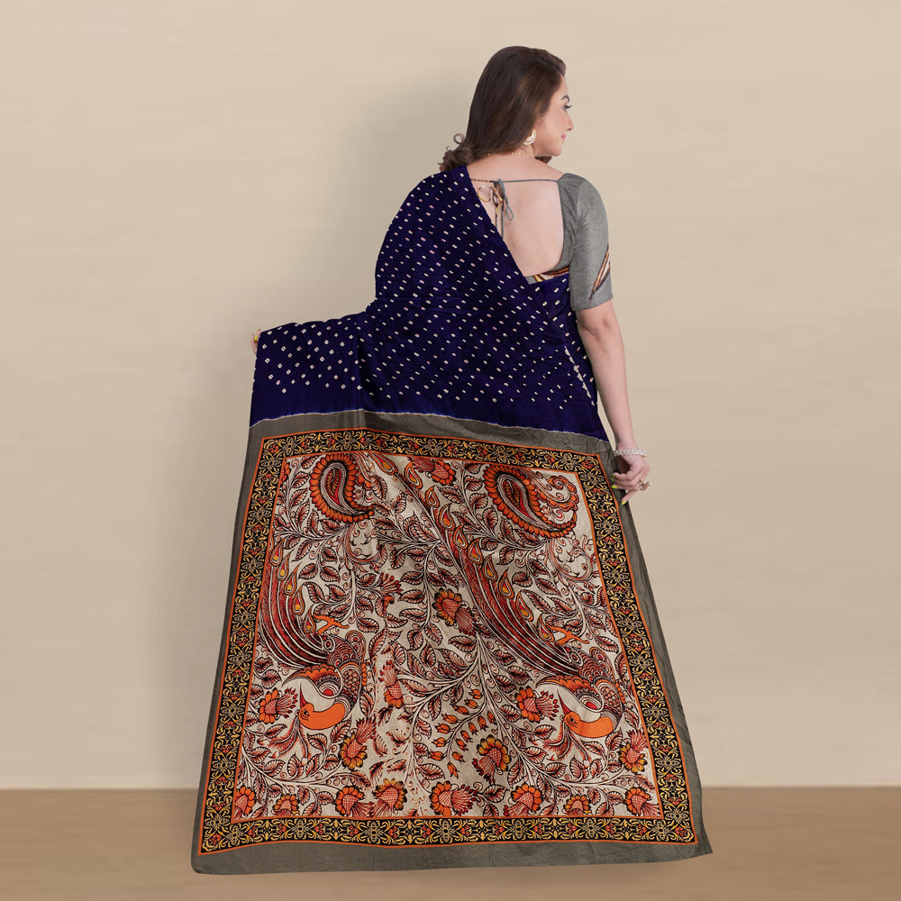 Kutch Bandhani Tie-Dye Modal Silk Pichwai Printing Saree