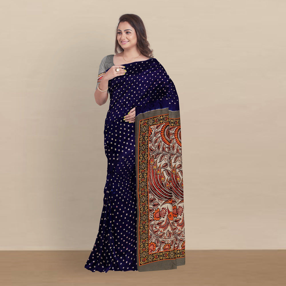 Kutch Bandhani Tie-Dye Modal Silk Pichwai Printing Saree