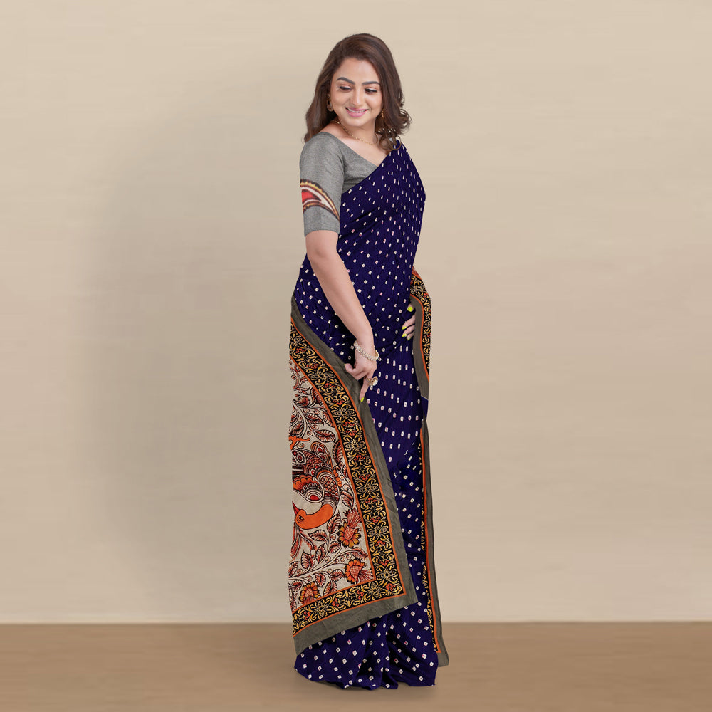 Kutch Bandhani Tie-Dye Modal Silk Pichwai Printing Saree