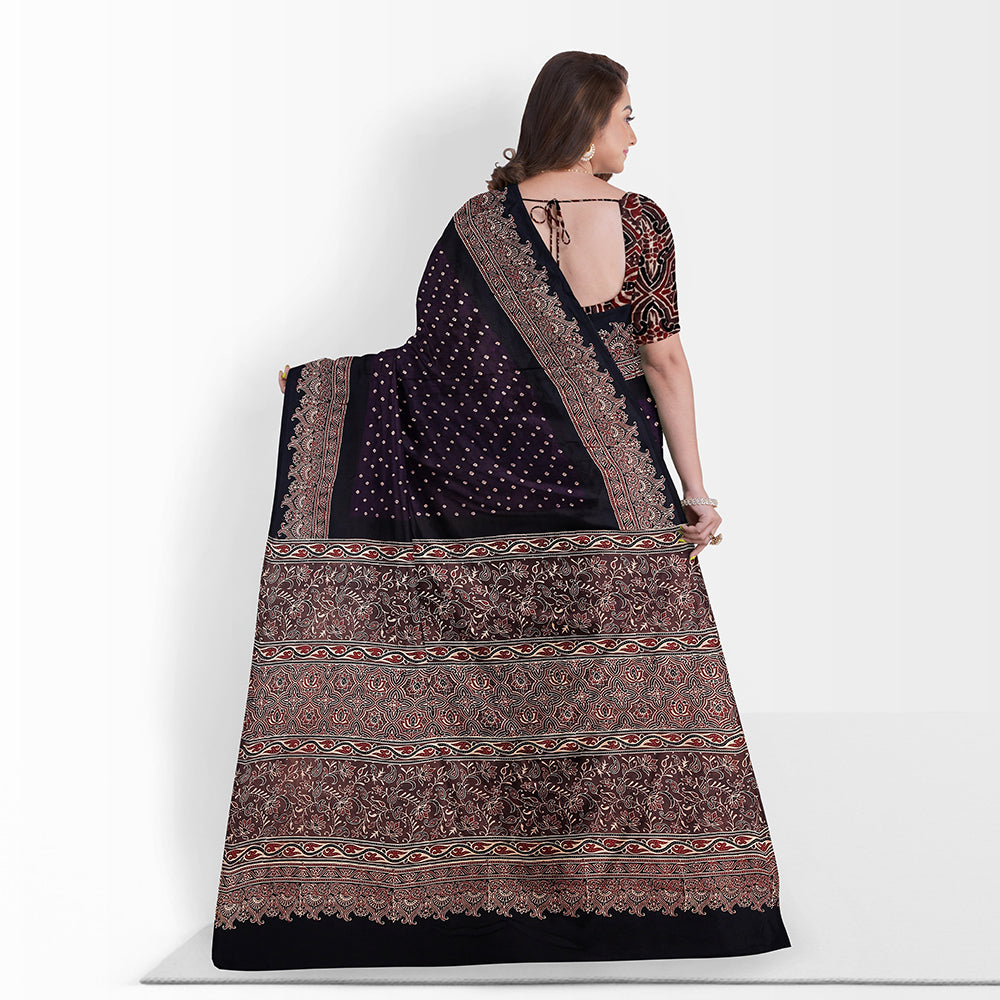 Kutch Bandhani Tie-Dye Modal Silk Ajrakh Block Printing Saree