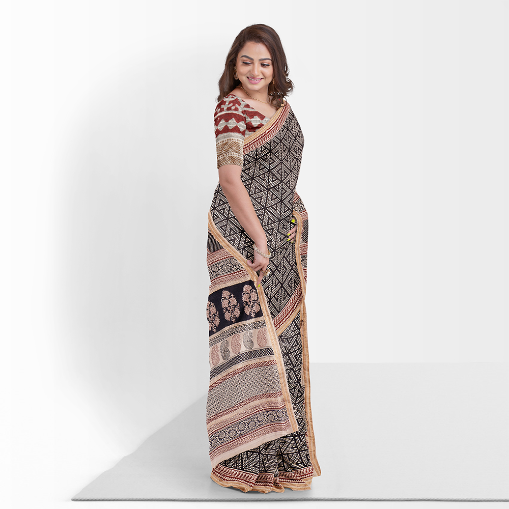 Party Wear Printed Chanderi Bagh Print Saree, 6.3 m (With Blouse Piece)