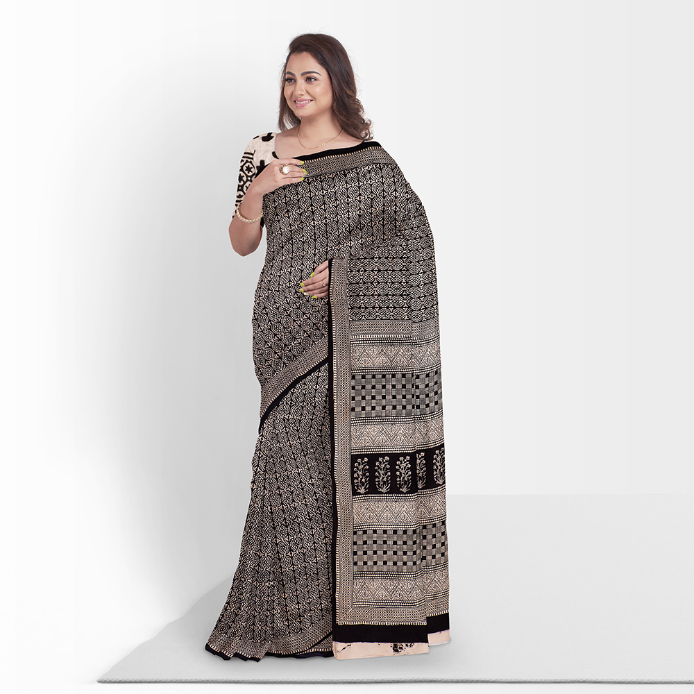Bagh Hand Block Printing Natural Dyed Cotton Saree