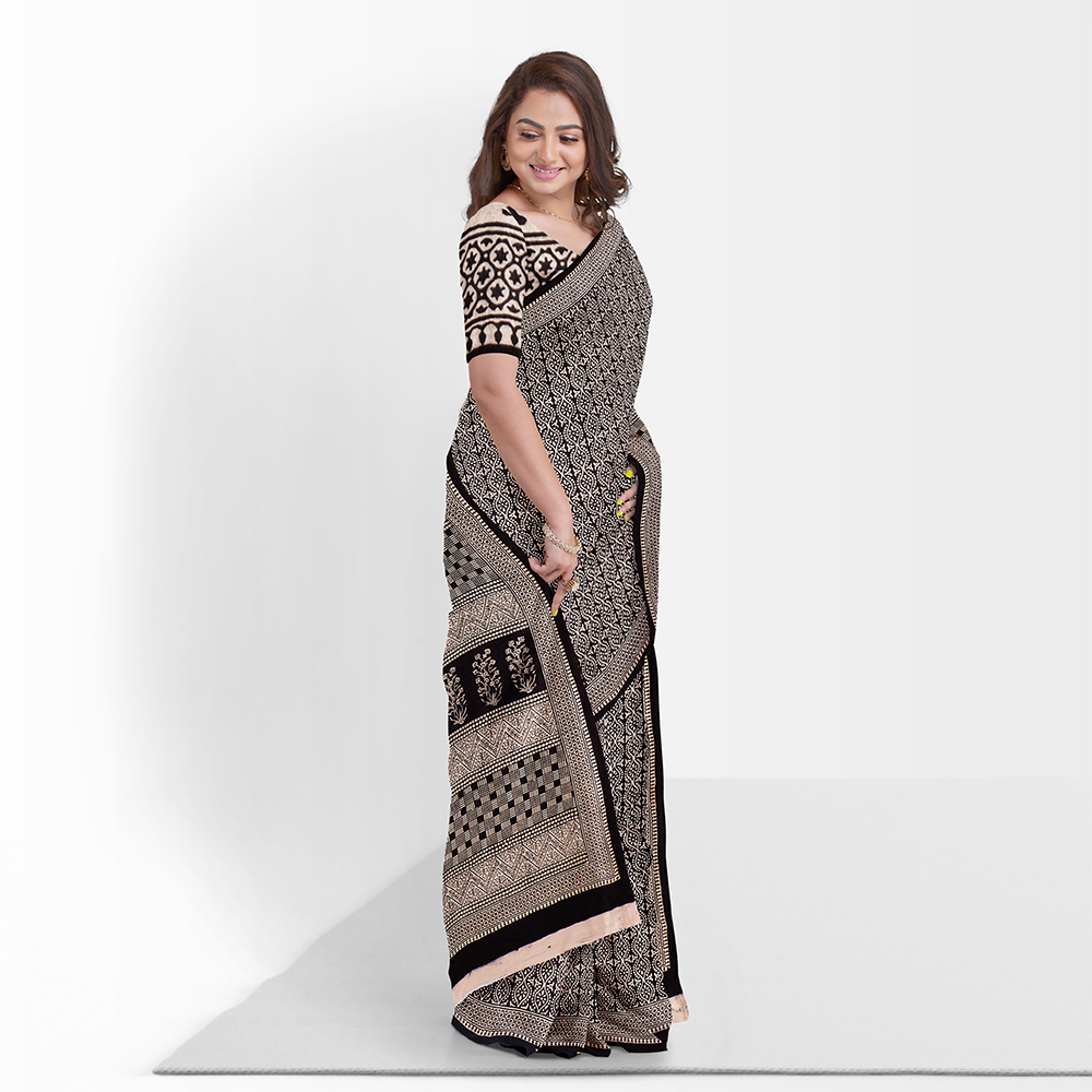 Bagh Hand Block Printing Natural Dyed Cotton Saree