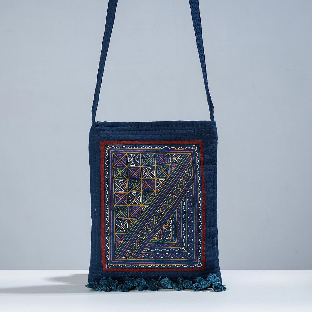 Traditional Rogan Hand Painted Cotton Bead Work Sling Bag with Tassels