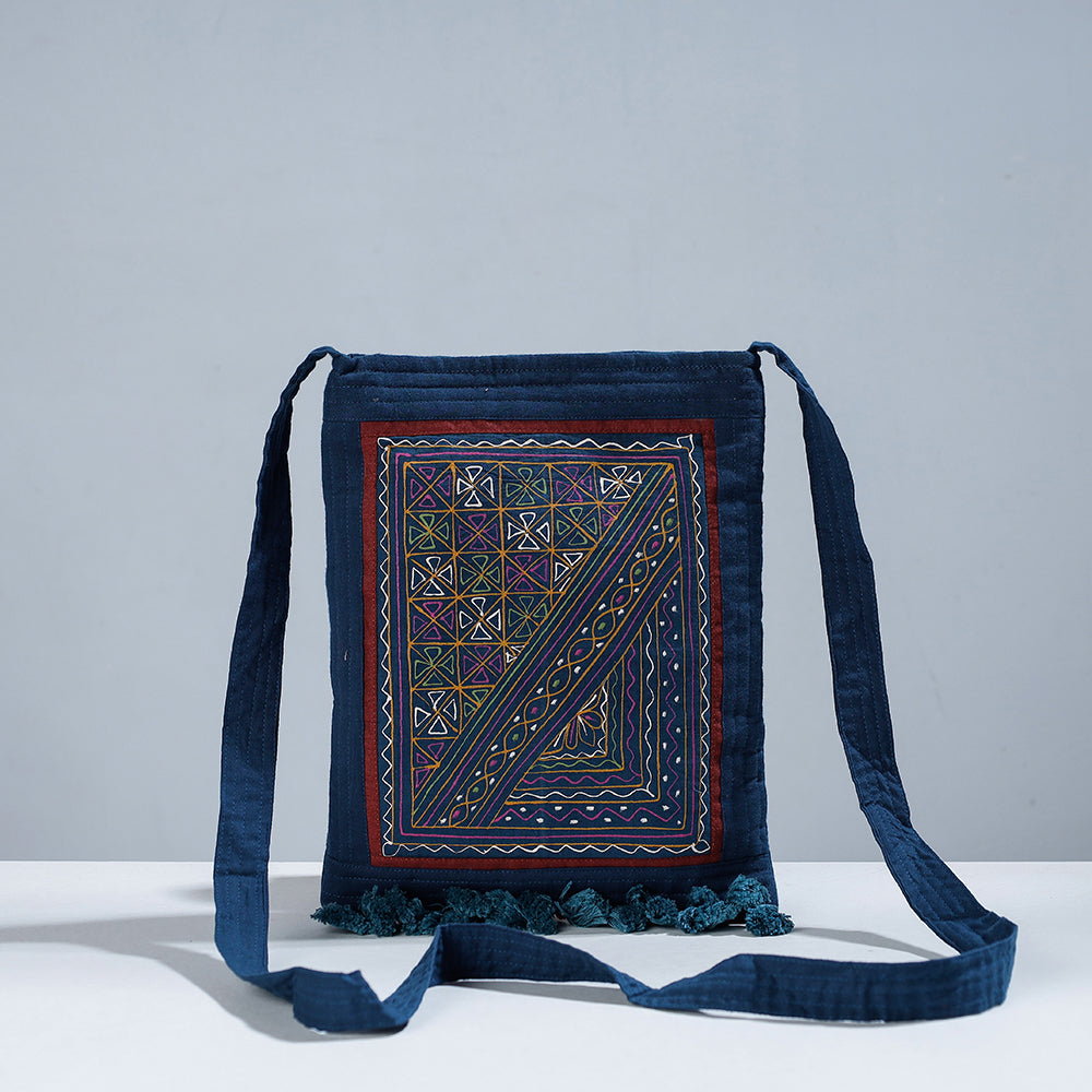 Traditional Rogan Hand Painted Cotton Bead Work Sling Bag with Tassels