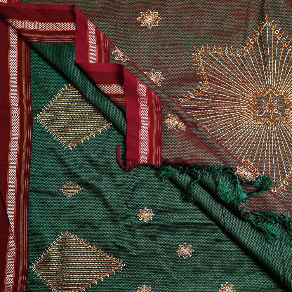 Karnataka Khun Embroidered Cotton Saree with Thread Border