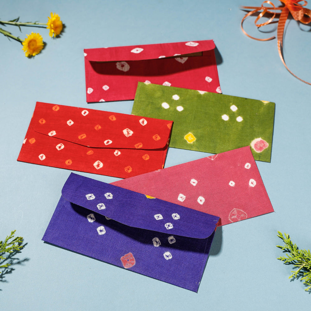 Handmade Bandhani Fabric Envelope (Assorted - Set of 5)