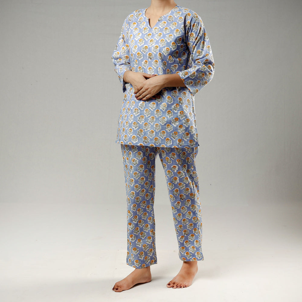 Sanganeri Block Print Cotton Night Suit