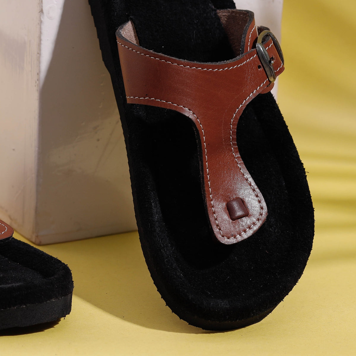 Black &amp; Brown Handcrafted Women&#39;s Leather Slippers with Suede