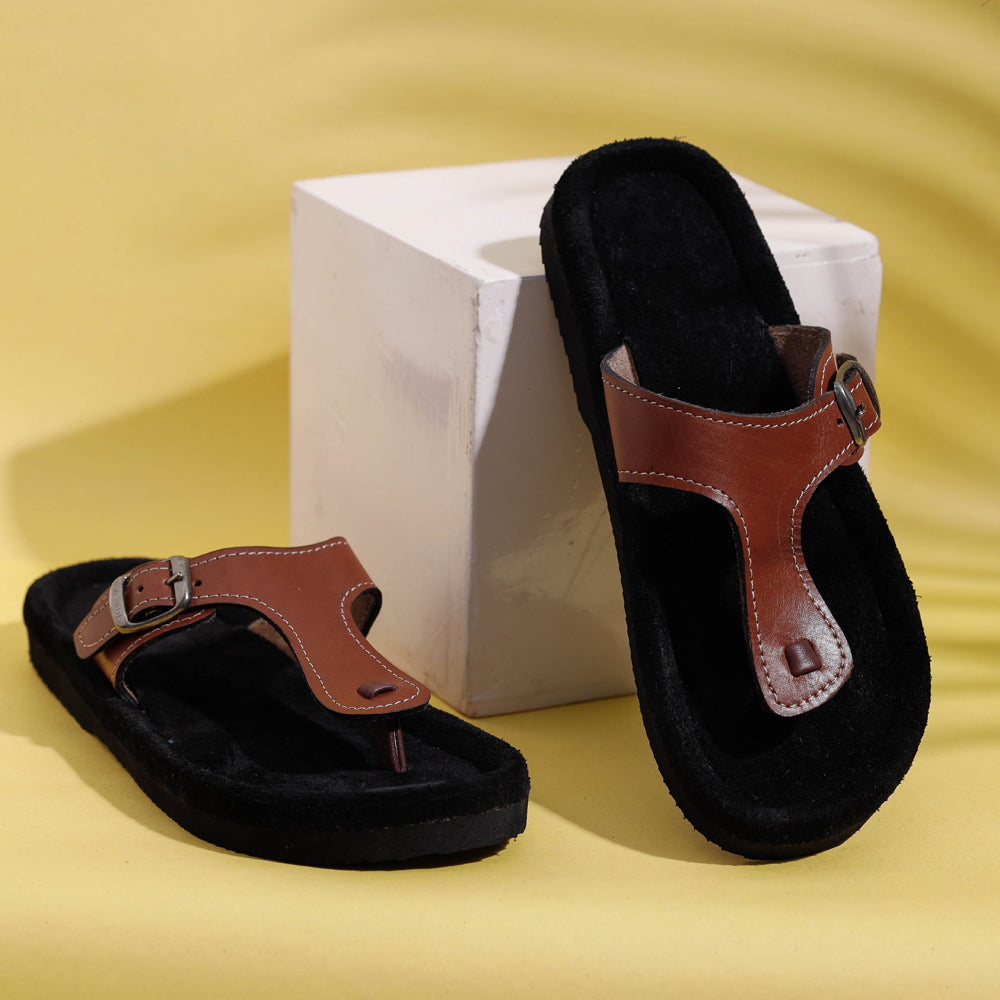 Black &amp; Brown Handcrafted Women&#39;s Leather Slippers with Suede