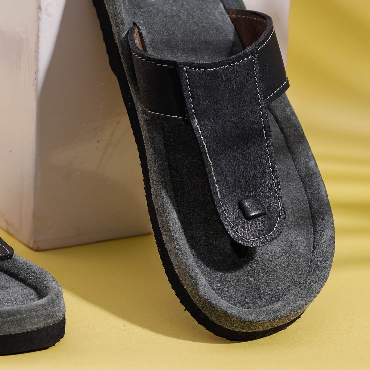 Grey Handcrafted Women&#39;s Leather Slippers with Suede