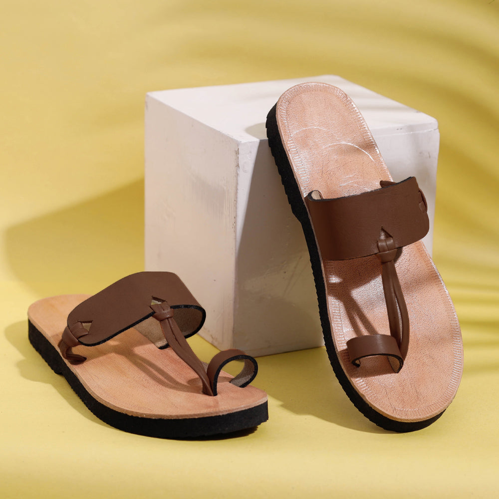 Tan Toe Ring Handcrafted Women&#39;s Leather Slippers