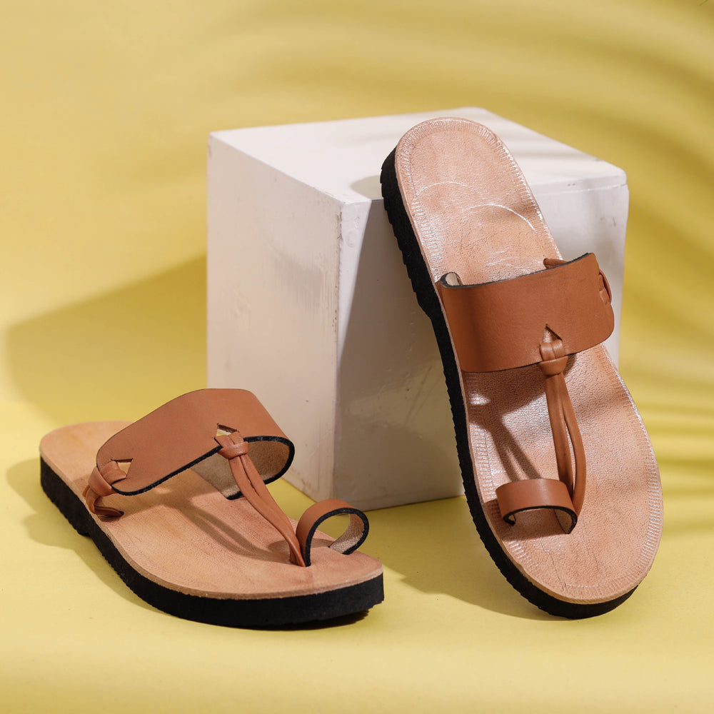 Tan Toe Ring Handcrafted Women&#39;s Leather Slippers