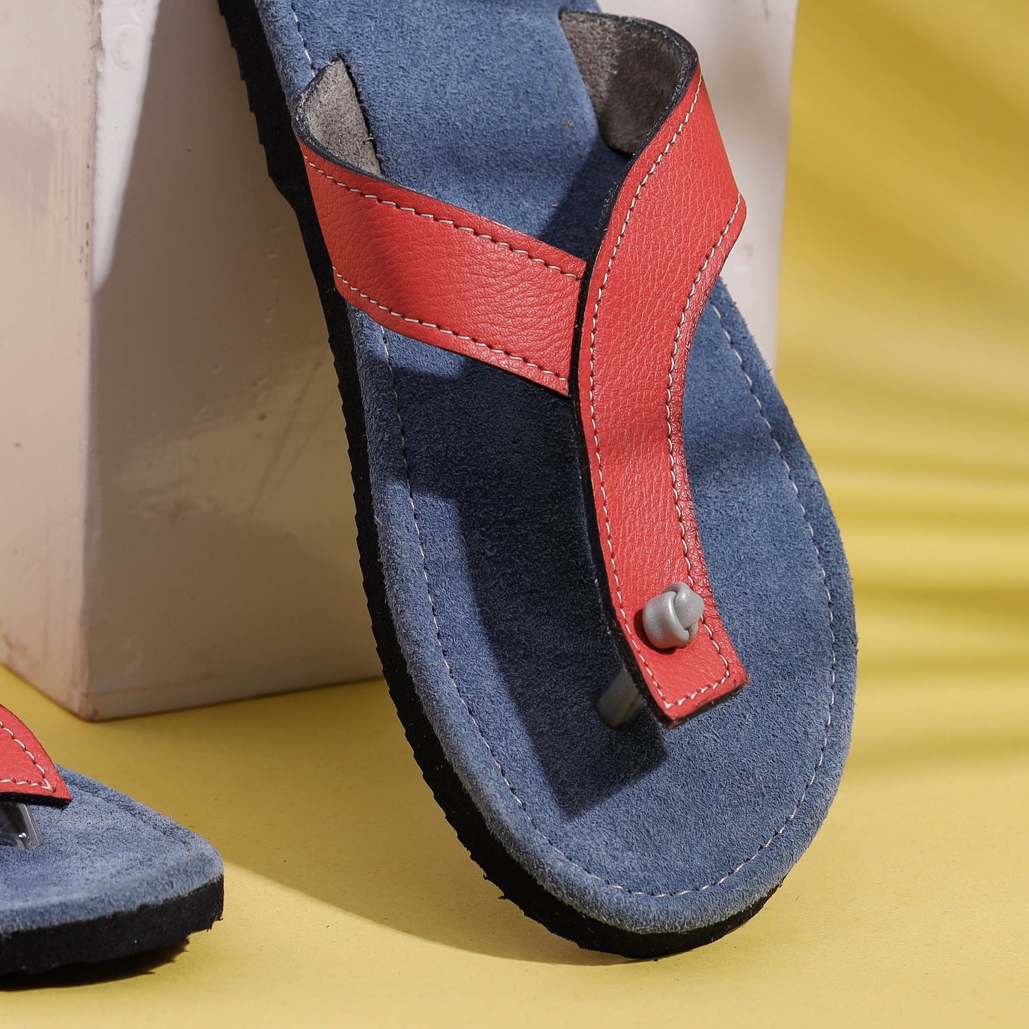 Blue & Coral Handcrafted Women's Leather Slippers with Suede