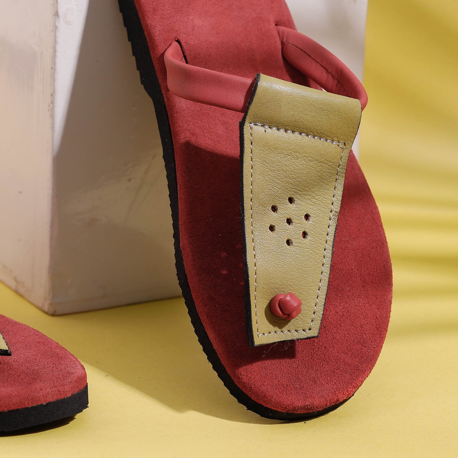 Handcrafted Women's Leather Slippers with Suede